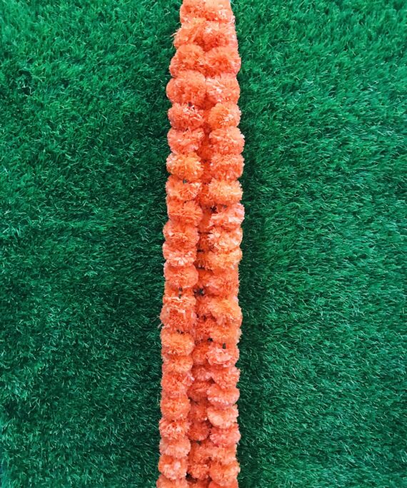 Artificial Marigold Flower Garland For Home Decor Wedding Decor 5 String Garland For Diwali Decoration Dark Orange