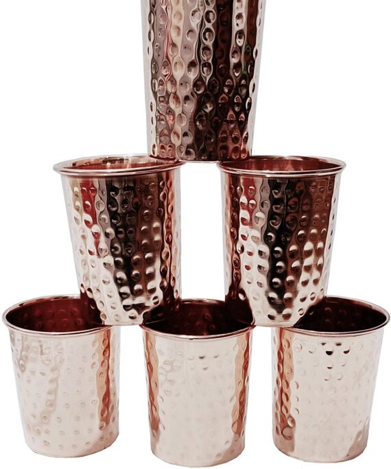 Copper Hammered Glass Tumbler Moscow Mules Water Drinking Glasses Water For Health benefits Ayurveda (300 ml) set of 6