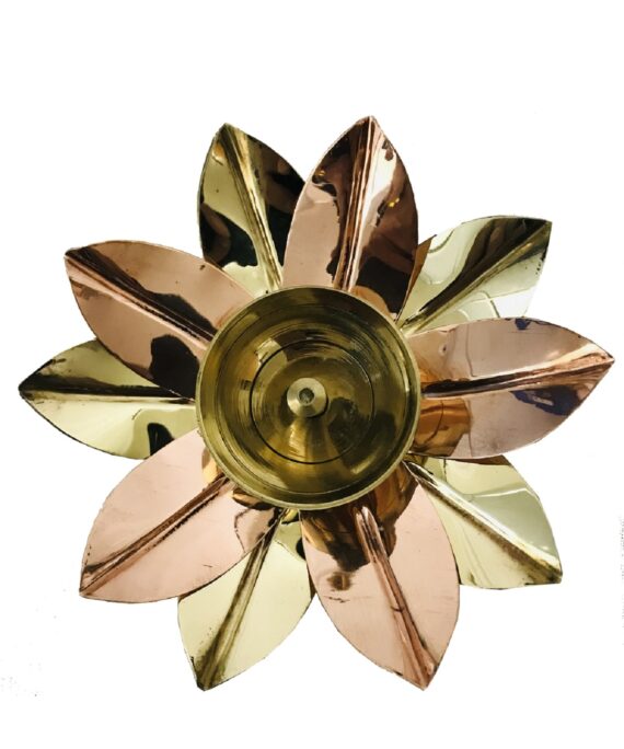 Golden Akhand Diya Lotus Brass Jyot Diya Aarti Deepam Navaratri Diya Pooja Size- 5 inch