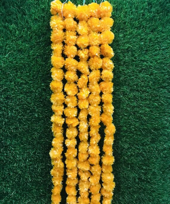 Artificial Marigold Flower Garland For Home Decor Wedding Decor 5 String Garland For Diwali Decoration Orange