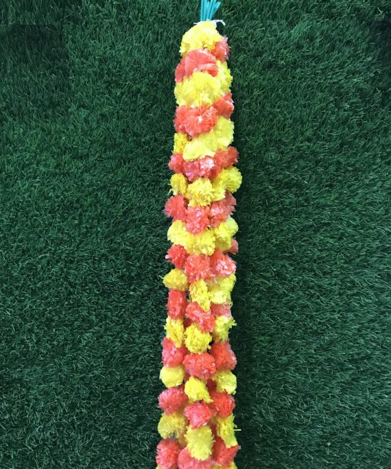 Artificial Marigold Flower Marigold Home Decoration 5 String Decorations Garlands Genda phool mala 5 Feet Long, for Wedding Decoration Dark Orange and Yellow