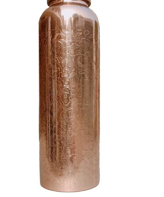 Pure Etching Copper Water Bottle Capacity1 litre Ayurvedic Leak Proof Copper Vessel for Drinking Embossed Water Bottle Diwali Gift