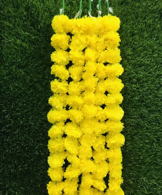 Artificial Marigold Flower Garland For Home Decor Wedding Decor 5 String Garland For Diwali Decoration Yellow