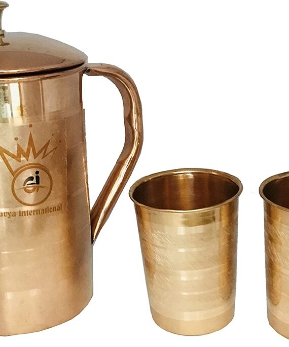 Copper Water Jug with glass set Copper Vessel for Drinking Water Storage For Health Benefits, Yoga,1.5 Liter 2 glass