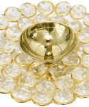 Golden Akhand Diya Lotus Crystal Brass Jyot Diya Aarti Deepam Navaratri Diya Pooja Size- 5 inch