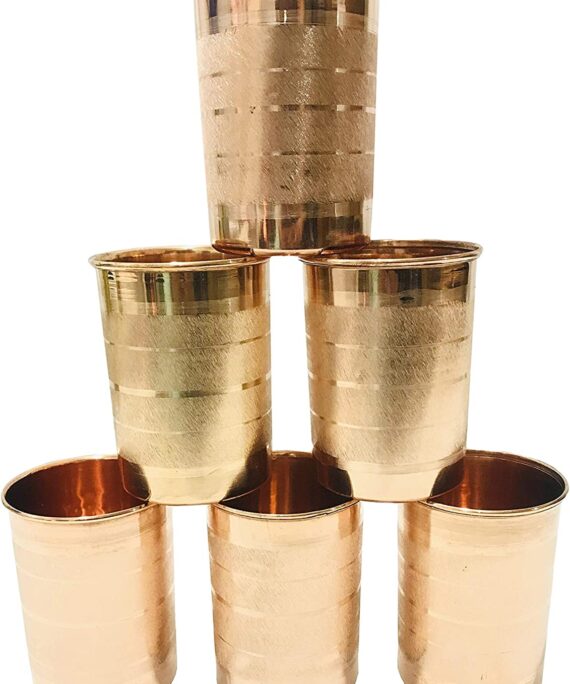 Copper Glass SS Touch Moscow Mules Water Drinking Glasses Water For Health benefits Ayurveda (300 ml) set of 6