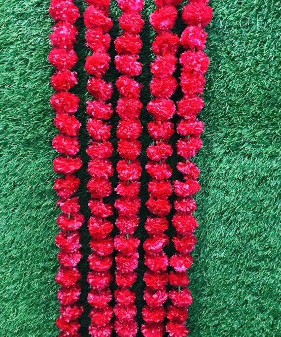 Artificial Marigold Flower Garland For Home Decor Wedding Decor 5 String Garland For Diwali Decoration Orange Red