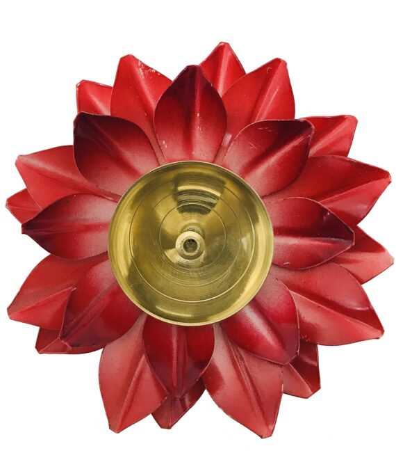 Red Akhand Diya Lotus Brass Jyot Diya Aarti Deepam Navaratri Diya Pooja Size- 5 inch