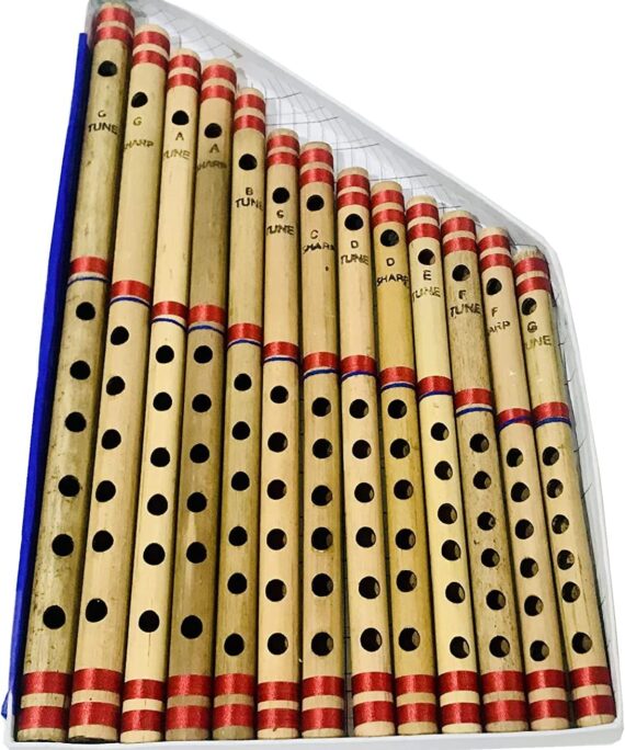 Bamboo Bansuri Flute Set for beginners Sharp Sound Multiple key tune Indian Musical Instrument Krishna Flute Set of 13