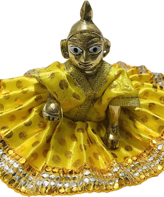 Brass Ladoo Gopal Brass Idol/ Bal Gopal/laddu Gopal Thakur Ji Peetal Murti Mathura Krishna Janmashtami Kanha Makhan Chor 4 No. Size-4 inch
