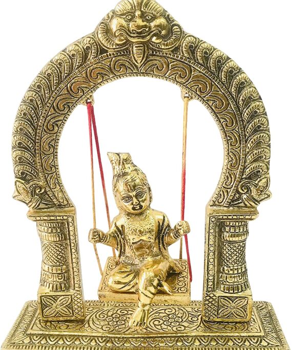 Krishna statue Ladoo Gopal Swing Krishna Sitting jhula Laddu Gopal Jhula Jhoola Janmashtami jhula Murti Sculpture Puja  Wediing Gift Item Height -9 inch