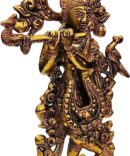 Krishna Statue Peacock Statue Metal janmashtami Hindu Idol Ladoo Gopal Goddess Figurine Murti Religious Gifts for Home Decor Size - 11 Inch