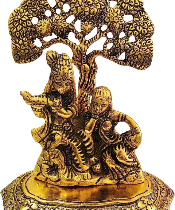 Radha Krishna Statue Tree Metal janmashtami Hindu Idol Ladoo Gopal Lord Radha Krishn Indian God and Goddess Figurine Murti Religious Gifts for Home Decor Size - 6.5 Inch