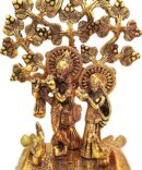 Radha Krishna Statue Tree Peacock Statue Metal janmashtami Hindu Idol Ladoo Gopal Murti Religious Gifts for Home Decor Size - 6.5 Inch