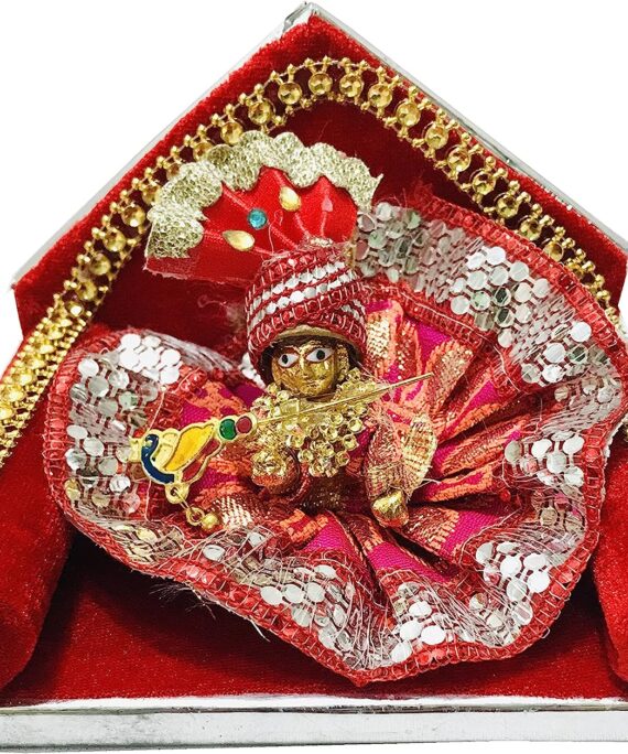 Ladoo Gopal or Bal Gopal Red Gaddi Lord Krishna Aashan Krishna Janmashtami Cloth Swing for Home Temple mandir Home showpiece - (L x H) (5 X 4.25) Inch